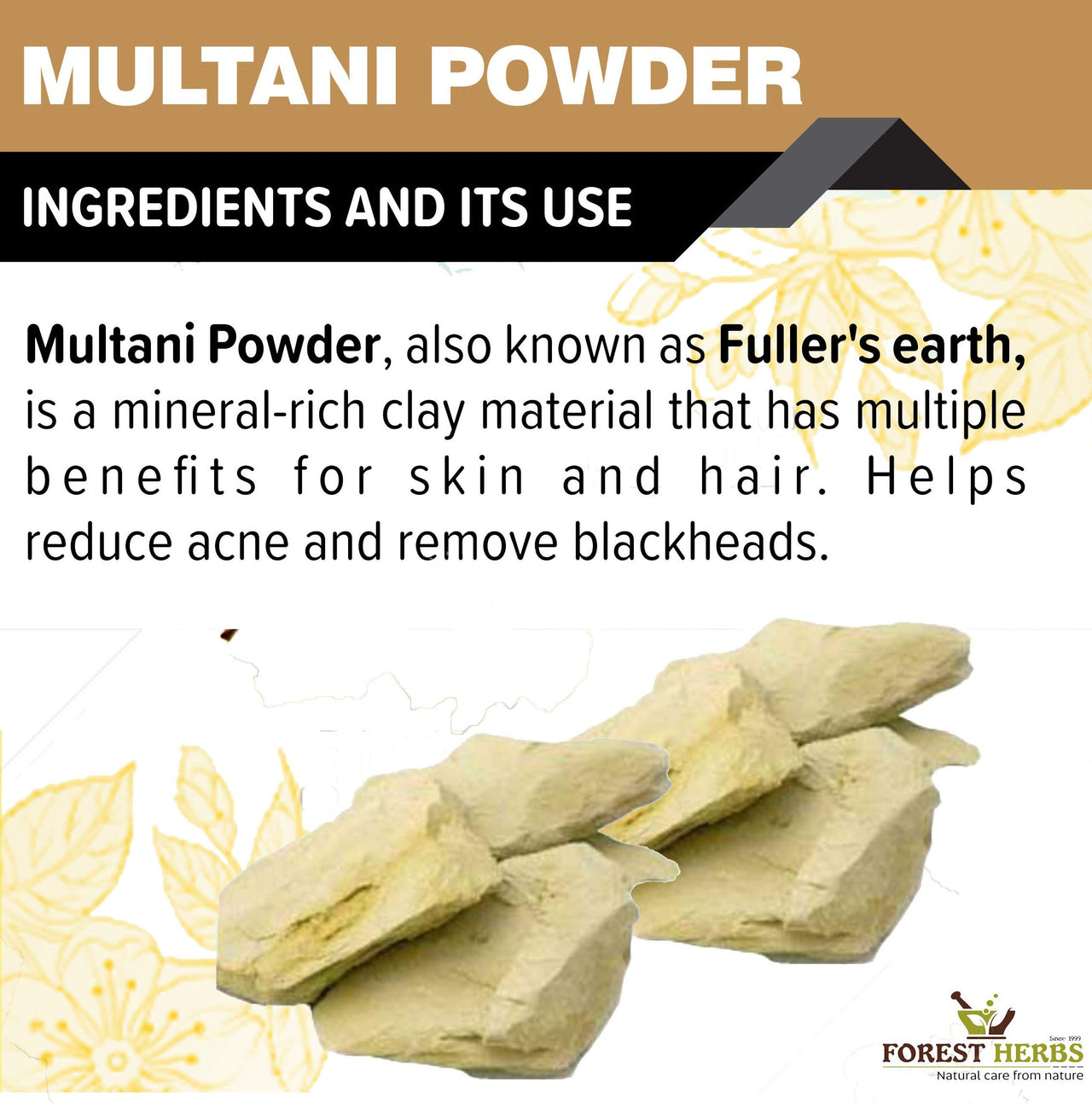THE FOREST HERBS Natural care from nature 100% Pure Multani Mitti Powder for Face Pack (200G) for Exfoliating Soothing Nourishing Face, Skin & Hair