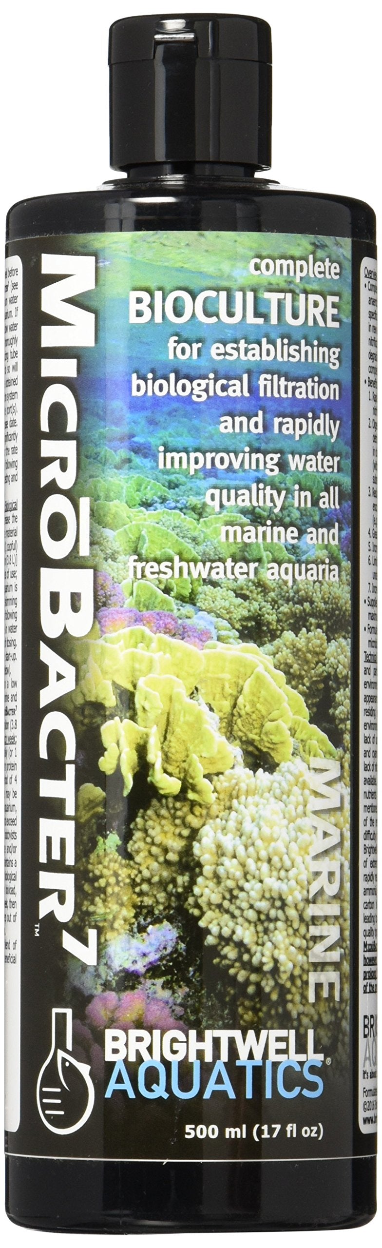 Brightwell Aquatics MicroBacter7 - Bacteria & Water Conditioner for Fish Tank or Aquarium, Populates Biological Filter Media for Saltwater and Freshwater Fish, 500ml