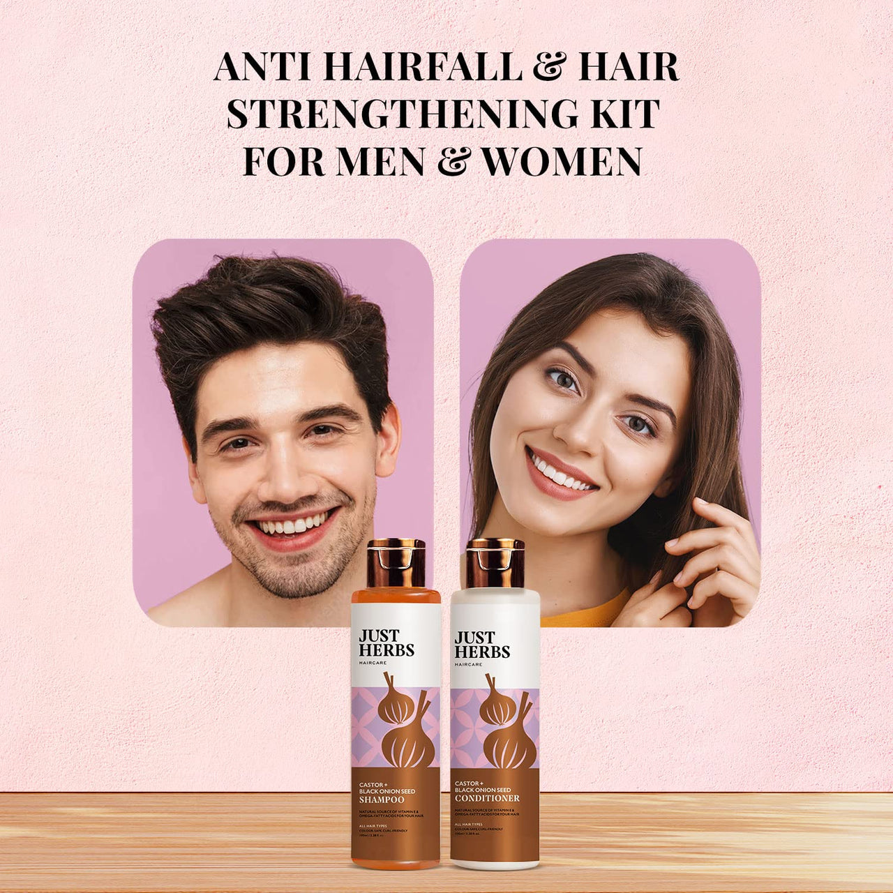 Just Herbs Anti Hairfall Control Kit (Shampoo 100ml+Conditioner100ml) with Goodness of Natural Vitamin E, Bhringraj & Black Onion Seed for Shiny, Smooth Hair - All Hair Types