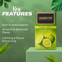 Golden Tips 100% Pure Indian Earl Grey Bergamot Flavoured Green Tea Bags Box (50gm- 25 Tea bags)