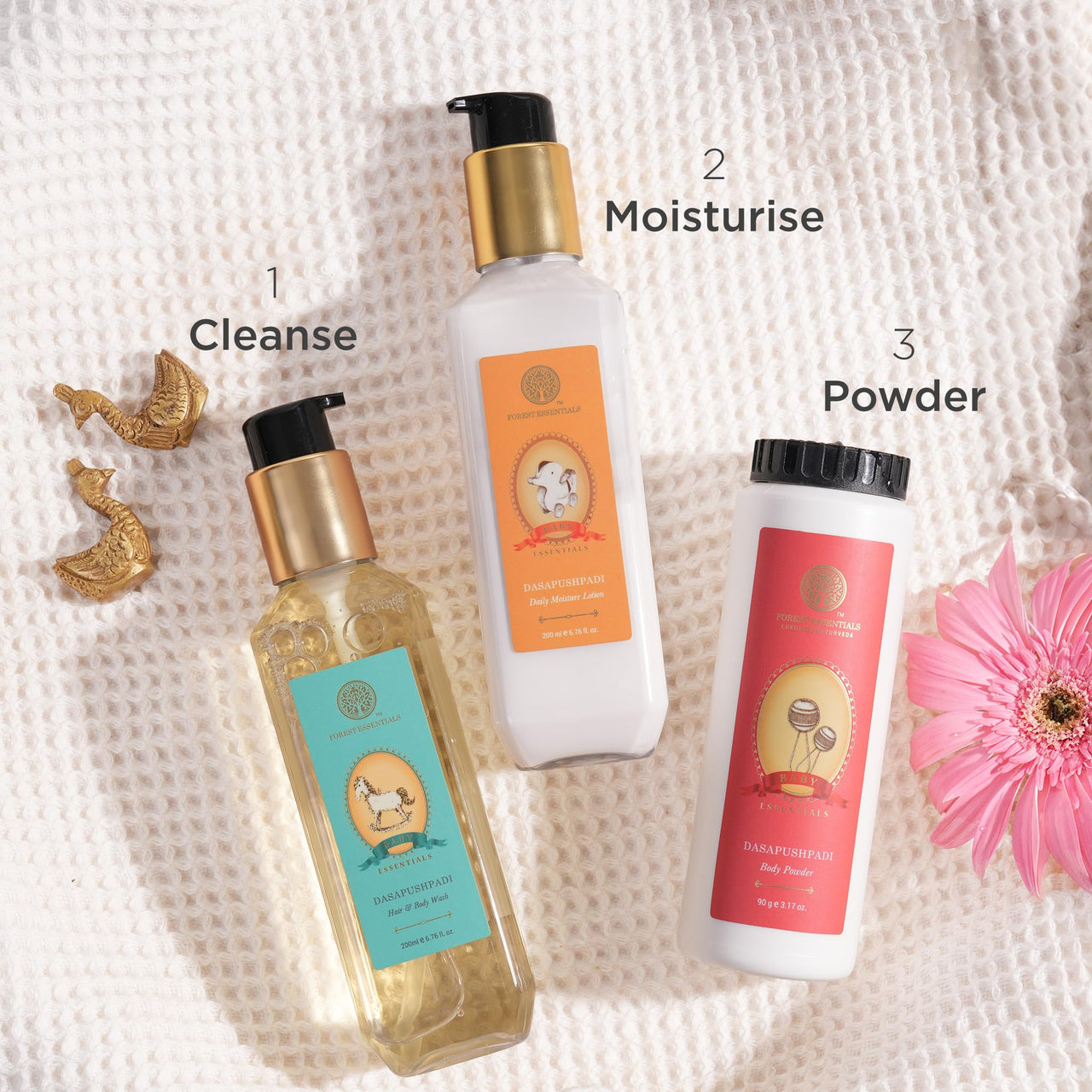 Forest Essentials Baby Powder Dasapushpadi | Natural, Talc-Free & Ayurvedic | Made with Cornstarch | Safe & Natural | Highly Absorbant and Soothing for Baby Skin
