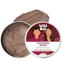 WildOak Tulsi, Neem, Kesar & Multani Mitti Face Scrub & Mask | Anti-Acne & De-Tan | Fights Aging & Hyperpigmentation | Opens Pores & Exfoliates | Detoxifying Face Pack with Powerful Herbs | 100g