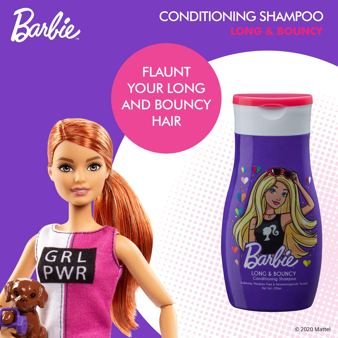 Barbie Conditioning Shampoo - Long & Bouncy, Sulphate, Paraben & Gluten Free, Enriched With Vegetable Protein, Dermatologically Tested, 200ml, Purple