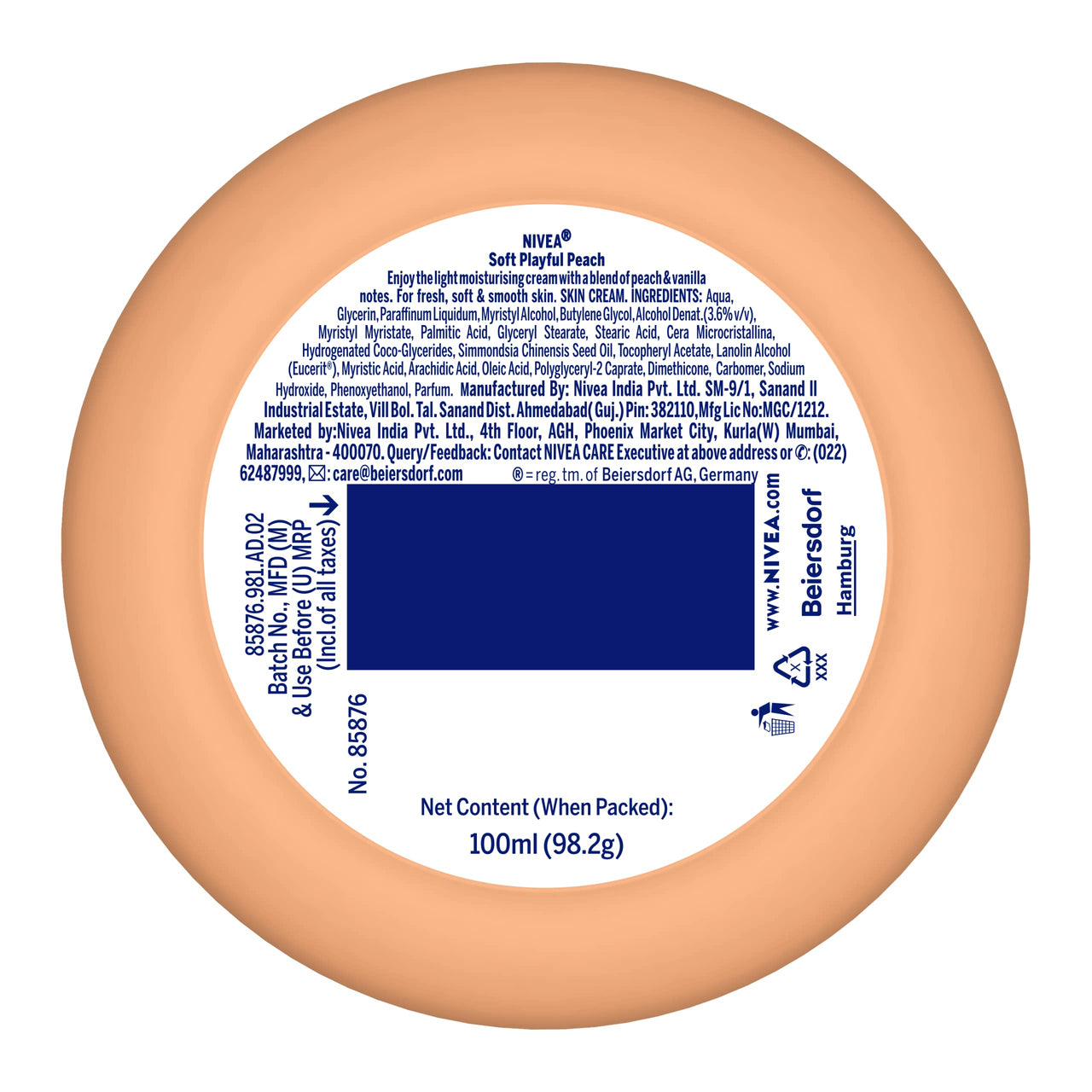 NIVEA Soft Light Moisturizer 100ml | Playful Peach | For Face, Hand & Body, Instant Hydration | Non-Greasy Cream | With Vitamin E & Jojoba Oil | All Skin Types