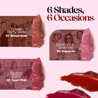 Hilary Rhoda Trap Of Matte 6 Bullet Mini Lipsticks | Infused with SPF 15 | Long-Lasting Formula & Trendy Lipstick Shades | Paraben-Free & Cruelty-Free | Set of 6-1.5 X 6g