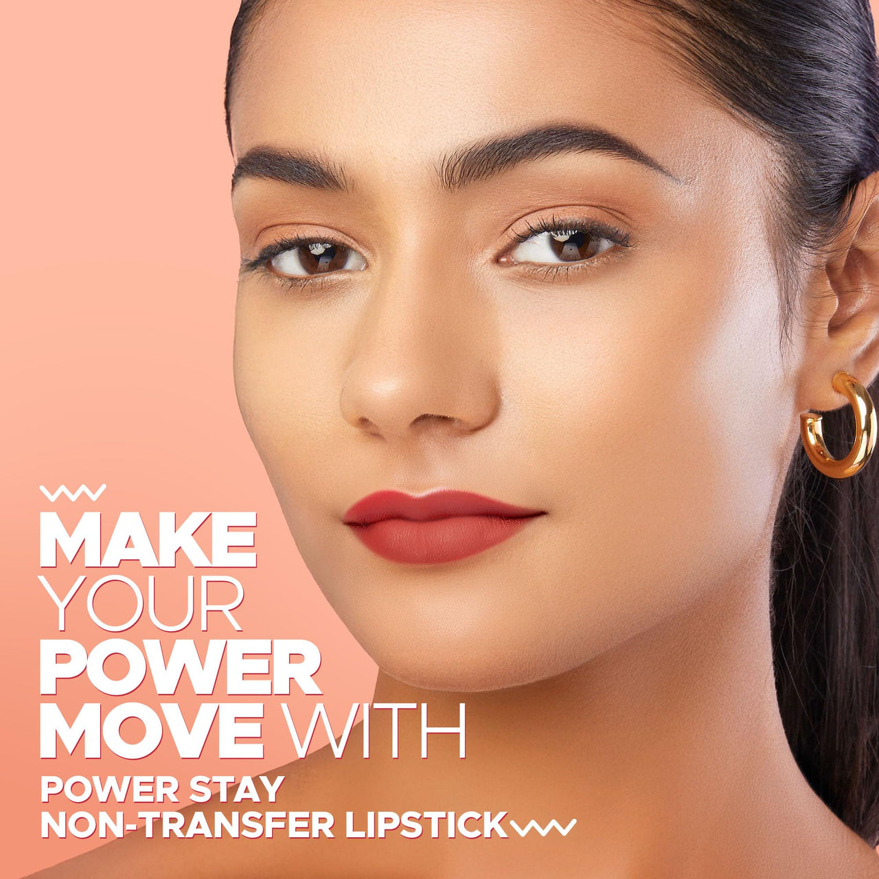 Hilary Rhoda Power Stay NonTransfer Lipstick | Matte Finish | Infused with Vitamin E & Shea Butter | Lightweight & Highly Pigmented | Glides Easily & Smudge-Proof |3.2g (Burnt Maroon - Shade 17)