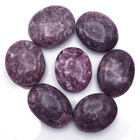 Lepidolite Palm Stone - Pocket Massage Worry Stone for Natural Body Chakra Balancing, Reiki Healing and Crystal Grid Lepidolite