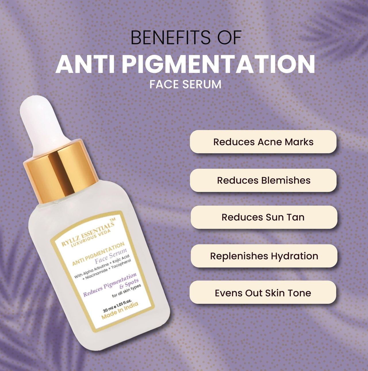 RYLLZ ESSENTIALS Anti-Pigmentation Face Serum | with 2% Alpha Arbutin, 2% Kojic Acid, 5% Niacinamide & Tocopherol | for Pigmentation, Blemishes, Acne Marks, Tanning & Dark Spots Removal | 30ml