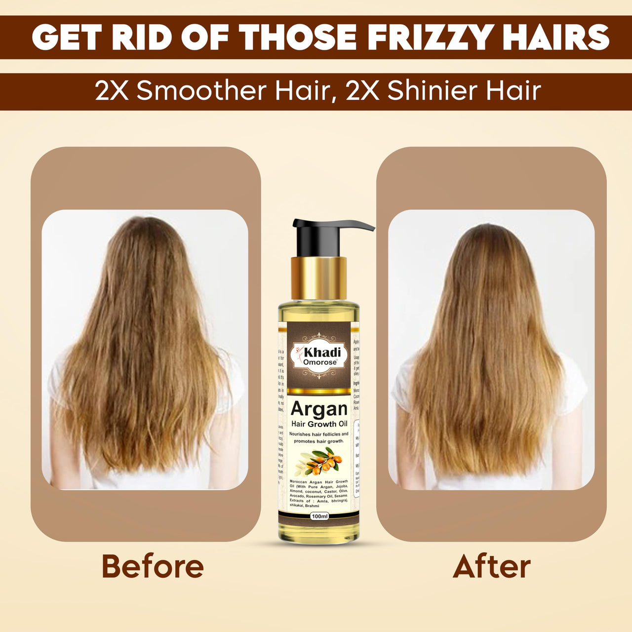 Khadi Omorose Argan Hair Oil - Controls Hair Fall, Makes Hair shiny and Strong (100 ml), (With Argan, Jojoba, Almond, Castor, Olive, Sesame Oil)