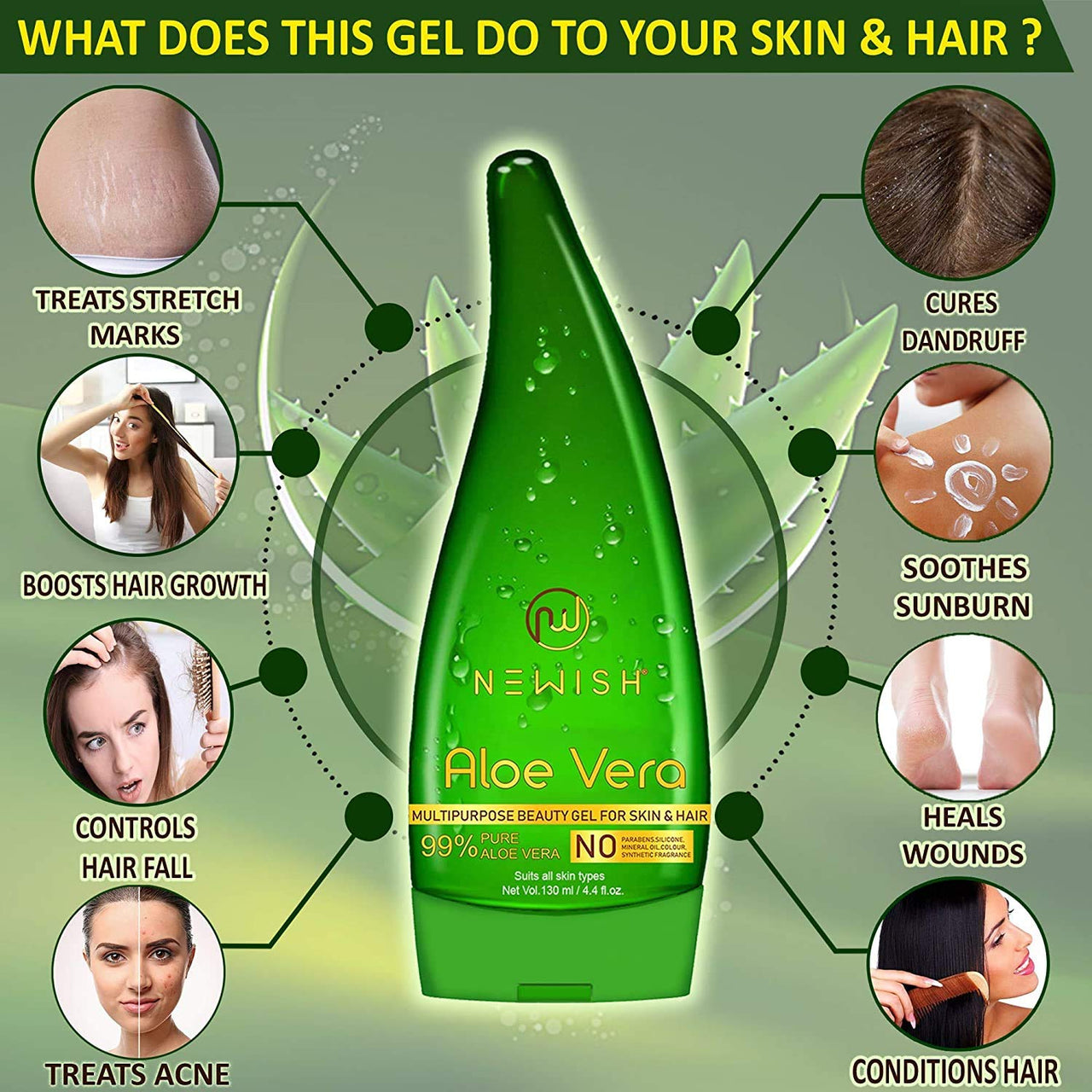 Newish Pure Organic Aloe Vera Gel 130ml – Natural Hydration for Face, Skin & Hair | Soothing, Nourishing & Hair Growth Support | Men & Women