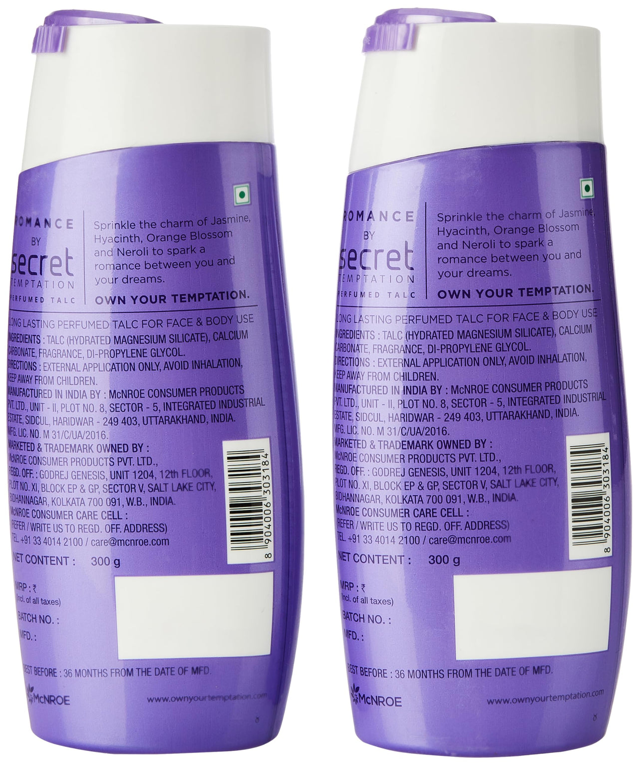 Secret Temptation Romance Talcum Powder for Women, Buy 1 Get 1 Free (300gm each)
