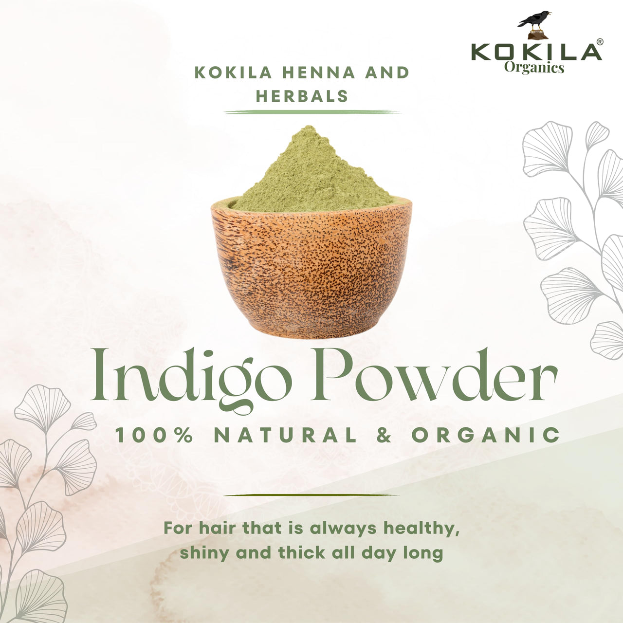 Kokila Indigo Powder 100% Naturals & Organic Hair Coloring, Protects hair from Damage, Dark Brown Color - 1 Box (2 Pouches - 100Gm each) 200Gm