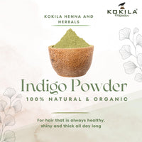 Kokila Indigo Powder 100% Naturals & Organic Hair Coloring, Protects hair from Damage, Dark Brown Color - 1 Box (2 Pouches - 100Gm each) 200Gm