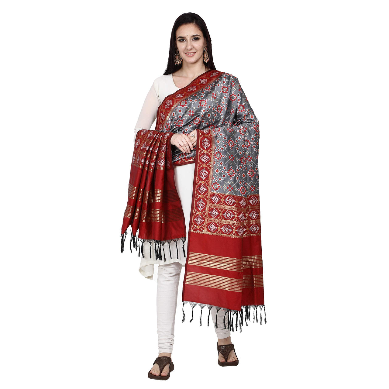 KAPAAHA Women's  Woven Design Silk Blend Dupatta Free Size