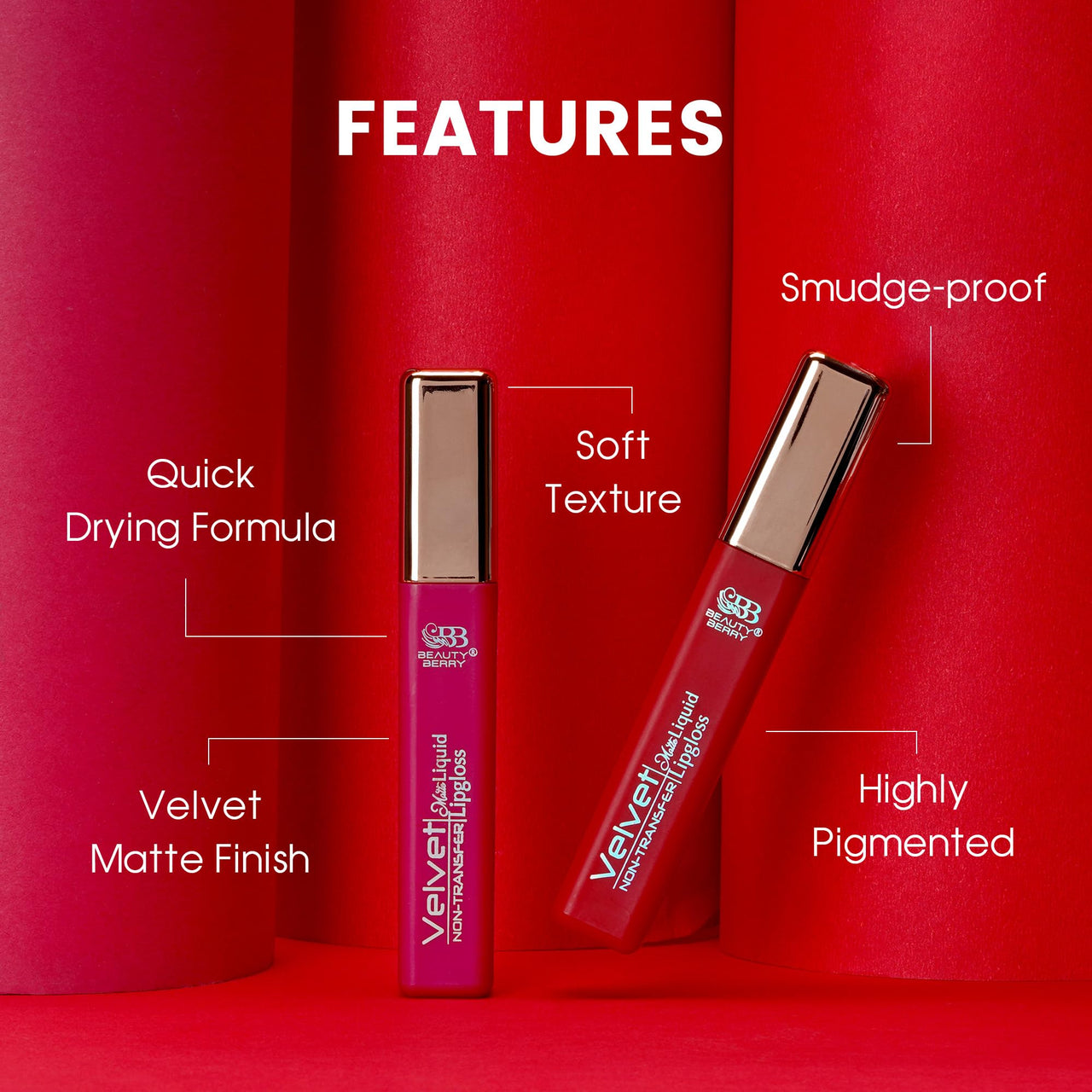 Beauty Berry Velvet Matte Non Transfer Liquid Lipstick | Ultra Smooth Long Lasting Liquid Matte Lipstick | Water & Smudge Proof Lipstick for Women (Rich Rose)