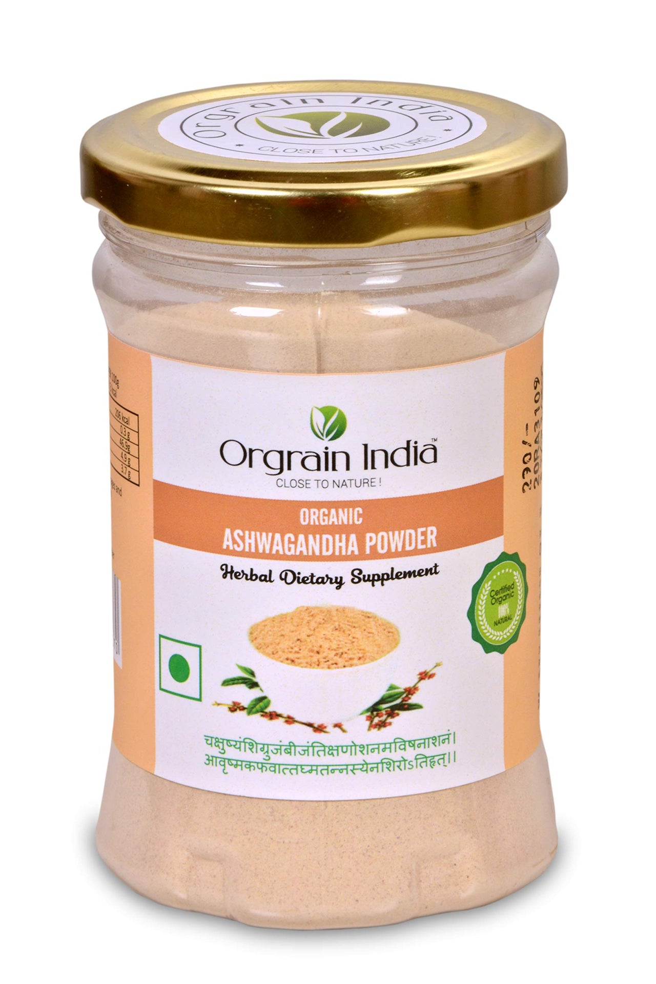 Orgrain India Organic Ashwagandha Root Powder 200g (Pack of 2 * 100g) |