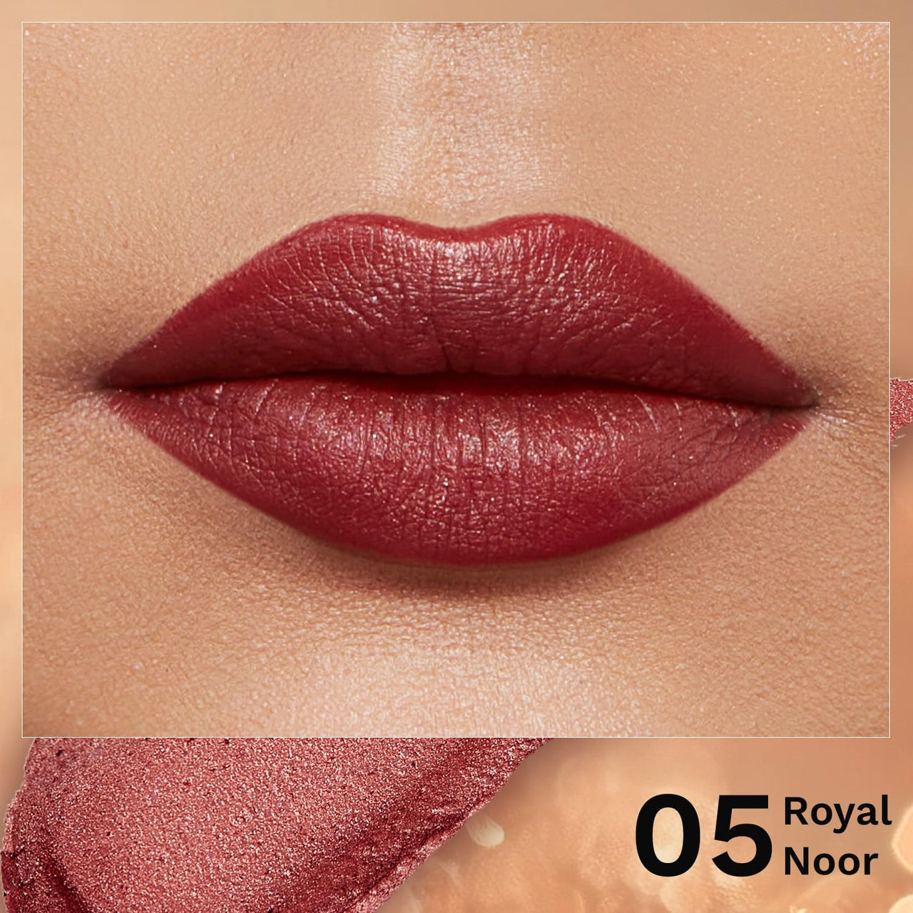 Pilgrim Glitter Lipstick For Women 4.2gm | Dubai Luxe Lifestyle - Royal Noor Shade | Lipstick Infused with Vitamin E & Olive Oil | Glitter Formula With Matte Finish | Non Drying | All Skin Types