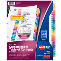 Avery A-Z Tab Dividers for 3 Ring Binders, Customizable Table of Contents, Multicolor Tabs, 3 Sets (44225)