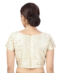 X3 Women's  Polyester Short Sleeves Golden Gota Embroidery Saree Blouse