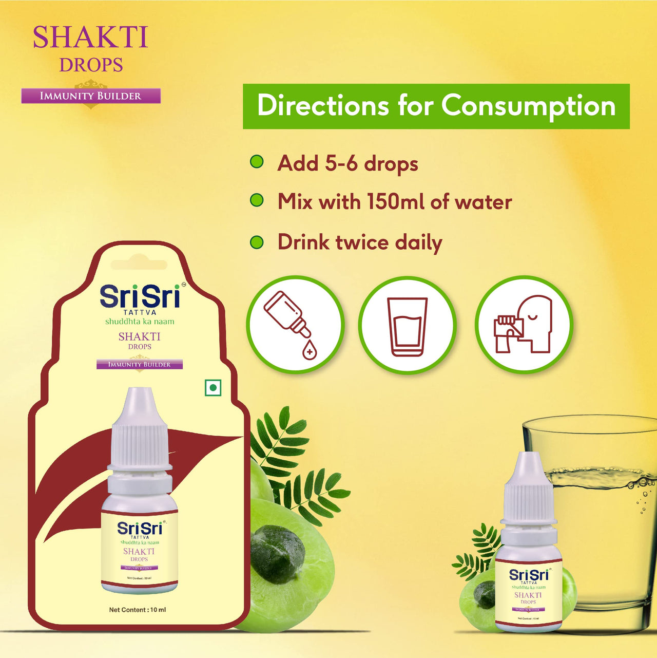 Sri Sri TATTVA shuddhta ka naam Shakti Drops - Ayurvedic Immunity Booster For Adults & Kids - Natural Drops For Strength & Stamina - Relief From Cough, Cold & Sore Throat - 10Ml (Pack Of 3)