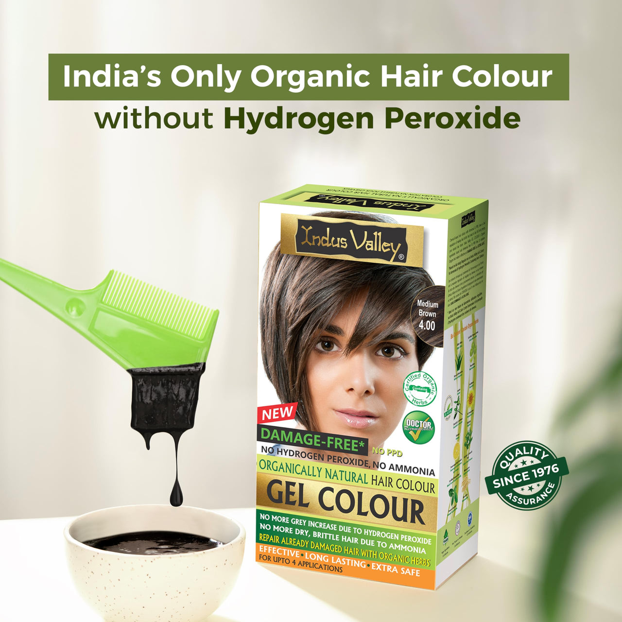 INDUS VALLEY Natural Damage Free Gel Colour Medium Brown With Colour Protection Shampoo (200 ml) + Hair Ultima Spa (175 ml)
