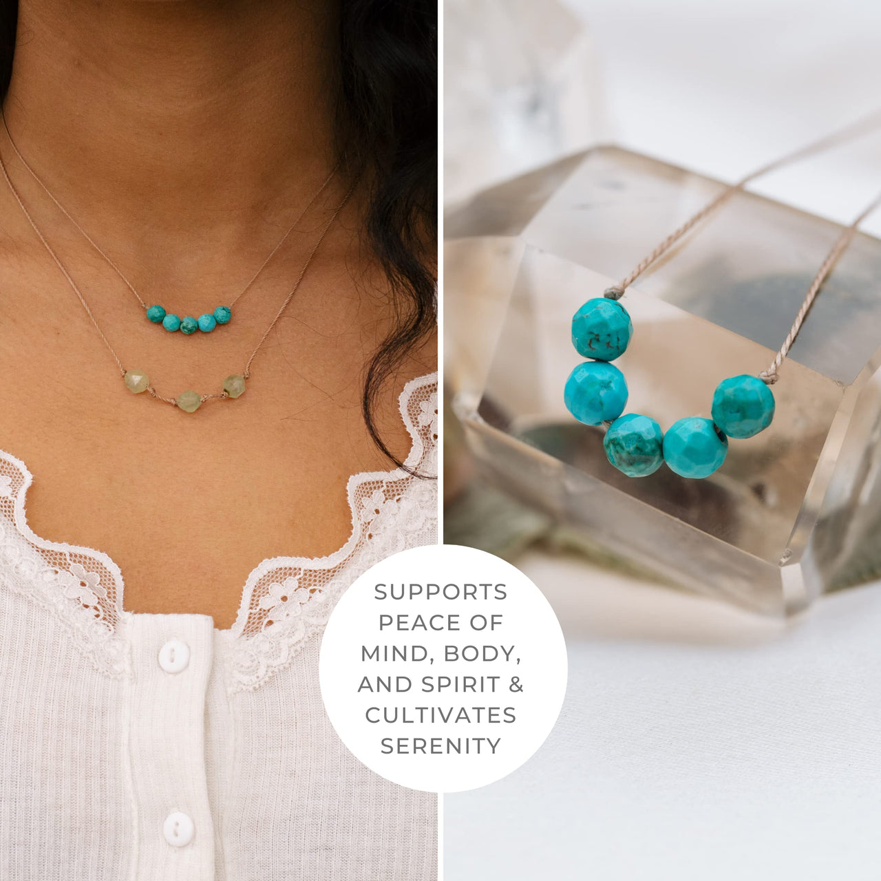 ﻿﻿SoulKu Gemstone Necklace, Handmade Healing Crystal Jewelry, Motivation Jewelry For Women, Five Faceted Gemstone Beads, 16" Nylon Cord plus 2" Extender with Lobster Clasp (Howlite, Serenity Howlite