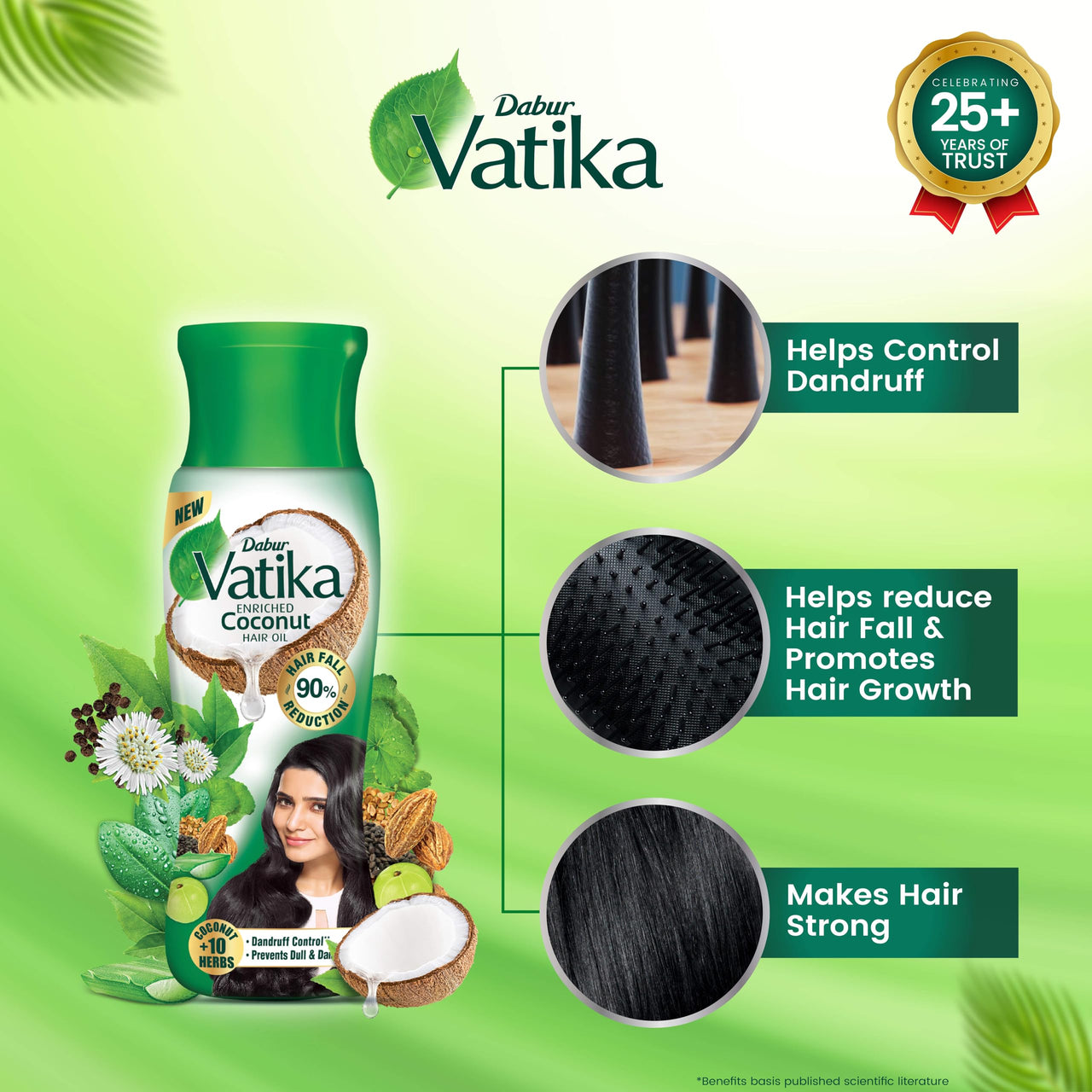 Dabur Vatika Enriched Coconut Hair Oil - 300ml | For Strong, Thick & Shiny Hair | Clinically Tested to Reduce 90% Hairfall in 4 Weeks | Prevents Dull & Damaged Hair | Enriched with 10 Herbs