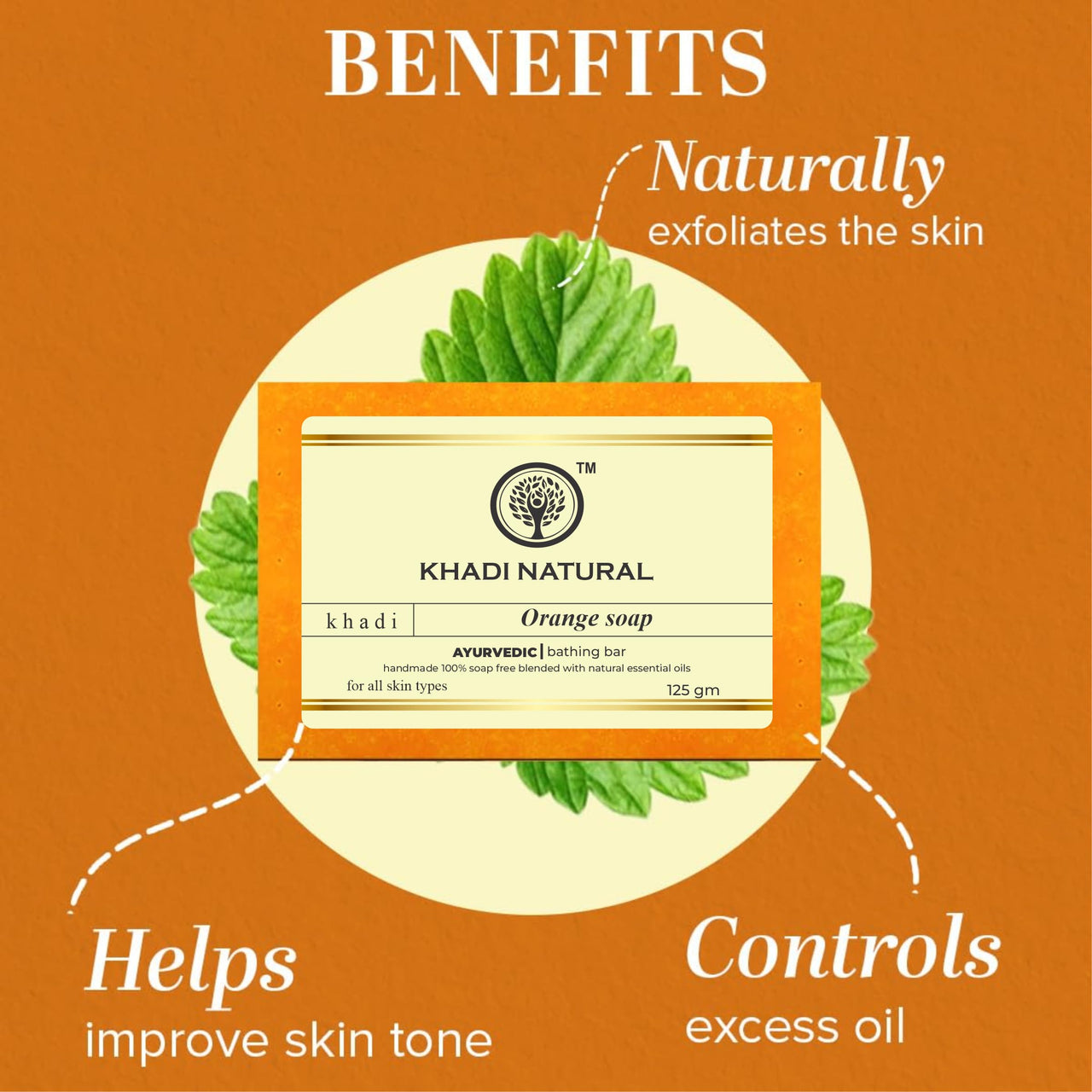 Khadi Natural Herbal Orange Handmade Soap, 125 g |Herbal Bathing Soap for Glowing Skin | Natural Soap with Essential Oils | Gently exfoliates skin | Suitable for All Skin Types| (Orange, Pack 7)