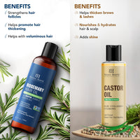 Botanic Hearth Castor Hair Oil, 150 ml & Rosemary Hair Oil, 198 ml Combo Set – Nourishing Hair Treatment for Strengthening, Growth & Scalp Care – 100% Pure & Natural Oils