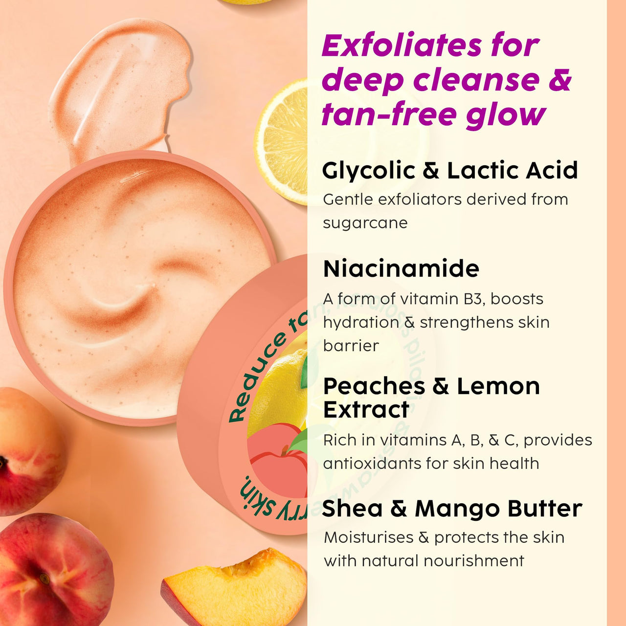 PLIX - THE PLANT FIX Peaches & Lemon Detan Bump Eraser Scrub (200g) | Removes Tan & Restores Skin’s Moisture, Reduces Dark Spots, Uneven Skin Tone, & Reveals Softer Smoother Skin
