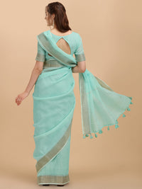 DUNGRANI Women's  Linen Saree With Blouse Piece