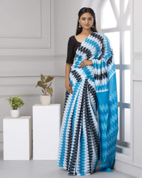 Shivanya Handicrafts Women's  Hand block printed cotton mulmul fabric saree Ikkat printed With Blouse Piece Traditional Jaipuri Print