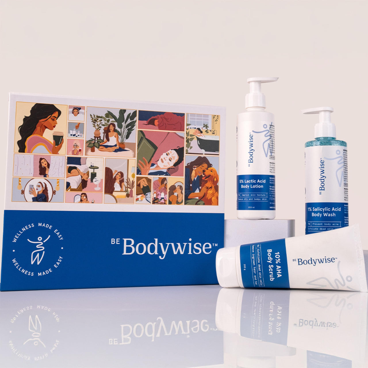 Be Bodywise Winter Glow Gift Pack - With 1% Salicylic Acid Body Wash (250ml), 10% AHA Body Scrub (200g) & 5% Lactic Acid Body Lotion (200ml)