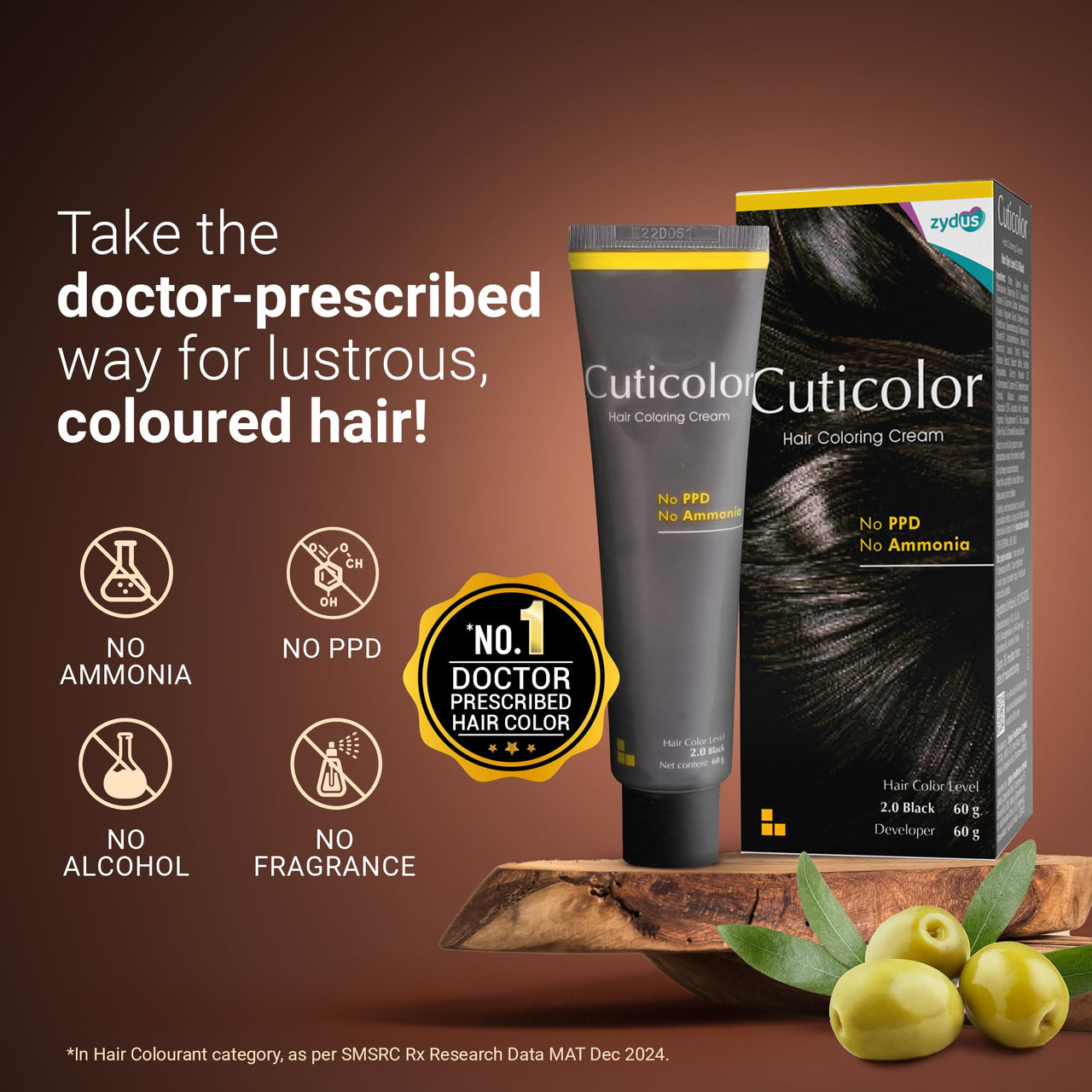 Cuticolor Permanent Hair Color Cream|Dr prescribed|Suitable for Sensitive Skin|Eco Mechanism for Preserving Scalp Health|No Ammonia|No PPD|Enriched with Portulaca & Boseivela Extracts(Black,Pack of 1)