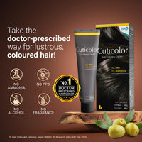 Cuticolor Permanent Hair Color Cream|Dr prescribed|Suitable for Sensitive Skin|Eco Mechanism for Preserving Scalp Health|No Ammonia|No PPD|Enriched with Portulaca & Boseivela Extracts(Black,Pack of 1)