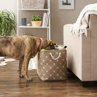 Bone Dry Pet Storage Collection Paw and Bone Print, Large Rectangle, 17.5x12x15, Taupe Trellis