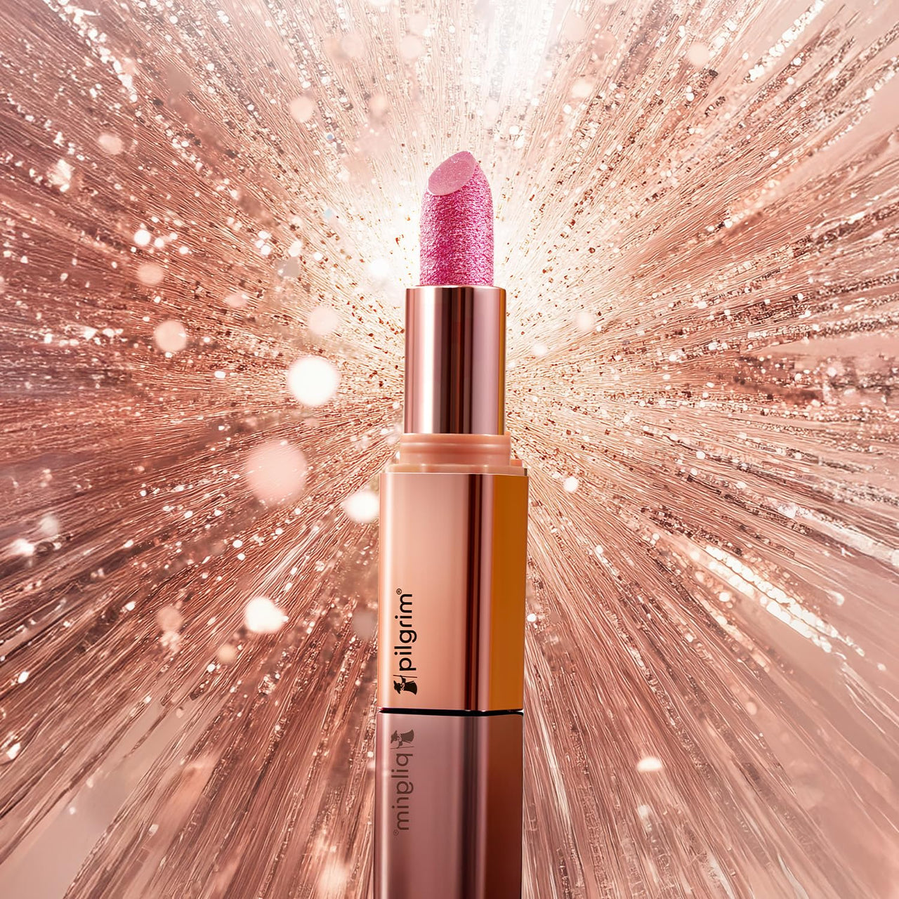 Pilgrim Glitter Lipstick For Women 4.2gm | Dubai Luxe Lifestyle - Chic Haseena Shade | Lipstick Infused with Vitamin E & Olive Oil | Glitter Formula With Matte Finish | Non Drying | All Skin Types