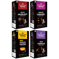 COLOMBIAN BREW COFFEE Hazelnut, Caramel, Vanilla and Pure Instant Coffee Powder, No Sugar Vegan, 4 X 50g