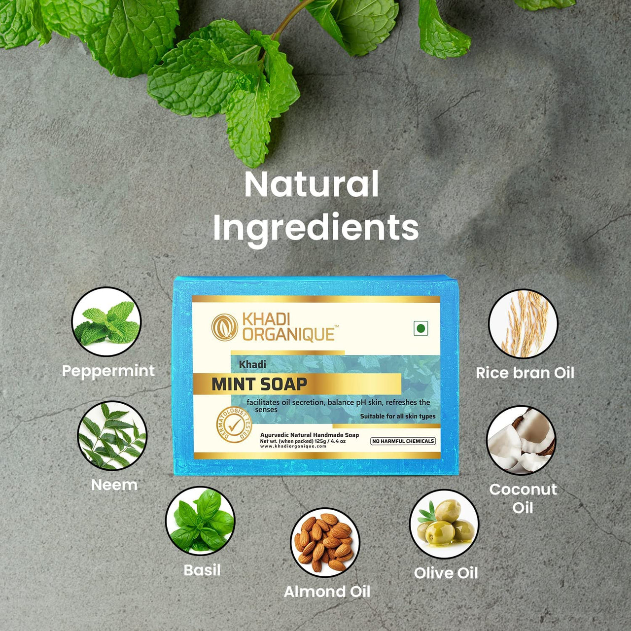 Khadi Organique Natural Herbal Pure Mint Soap Pack of 4