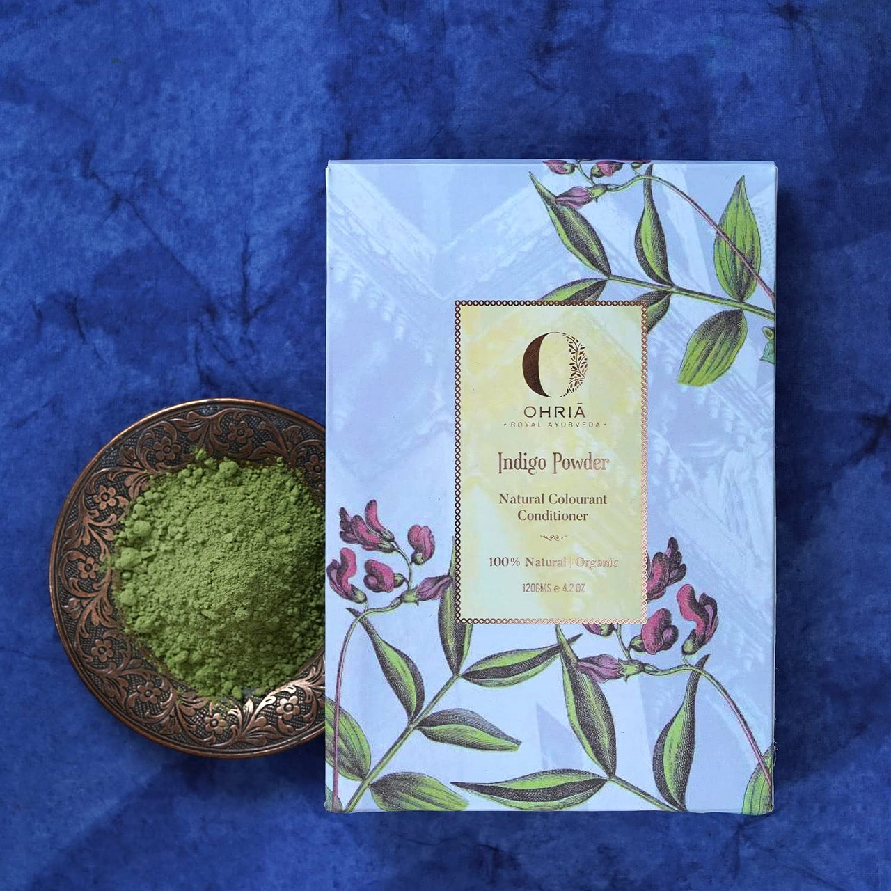 Ohria Ayurveda Organic Hair Color Indigo Powder | Natural Vegan Hair Color and Conditioner | Rich Black Color for Henna-Treated Hair | Suitable for All Hair Types| Men & Women- 150g