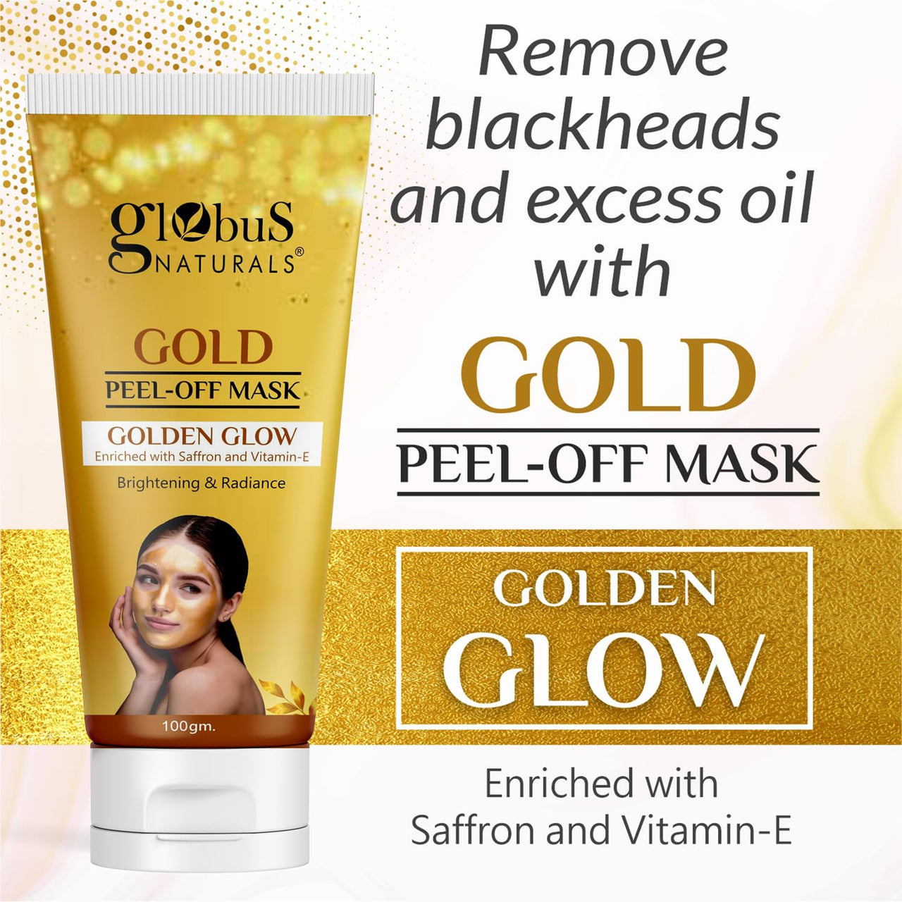 Globus Naturals Gold Peel Off Mask Enriched with Vitamin-E, For Golden Glow & Radiance, For Both Men & Women, Suitable For All Skin Types, 100g, Pack Of 2