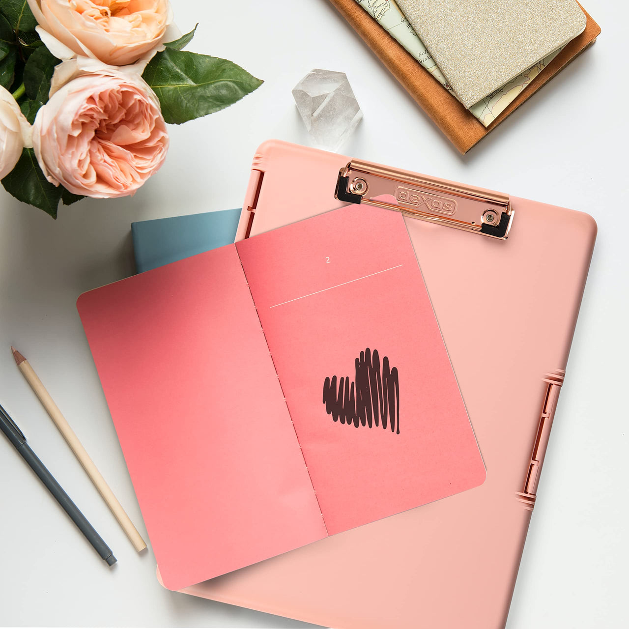 Dexas Slimcase 2 Storage Clipboard with Side Opening 12.5 x 9.5 in Blush Pink with Rose Gold Clip. Organize in Style for Home, School, Work or Trades! Ideal for Teachers, Nurses, Students, Homeschool