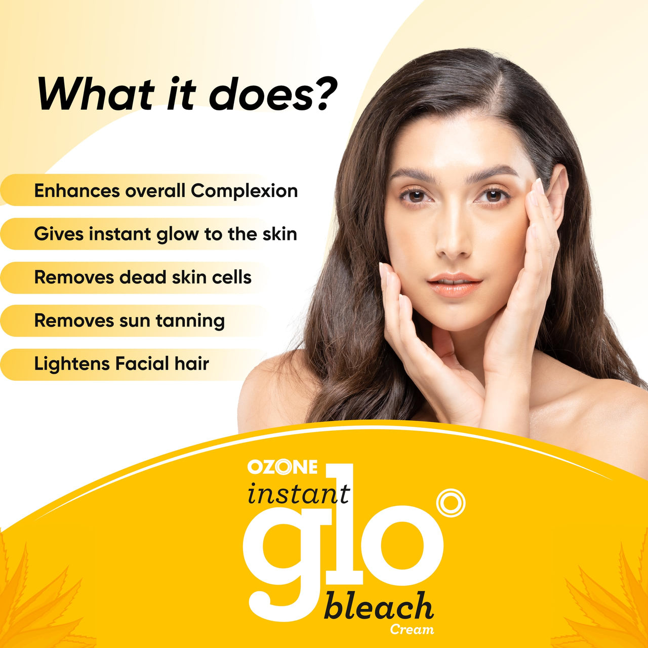 Ozone Instant Glo Bleach Cream | Aloe Vera & Turmeric Infused | Quick & Effective Brightening for Men & Women | 250g