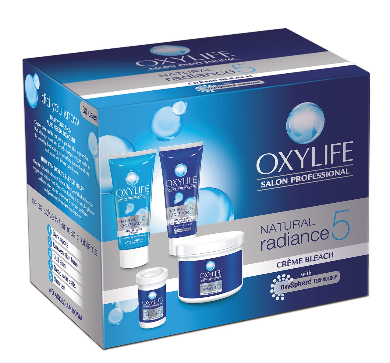 OxyLife Salon Professional Radiance 5 Crème Bleach-126G|With Oxysphere Technology|For Radiant&Even Skin Tone|Enriched With Vitamin E&Glycerine|Fights 5 Skin Problems|Professional Spa Like Experience