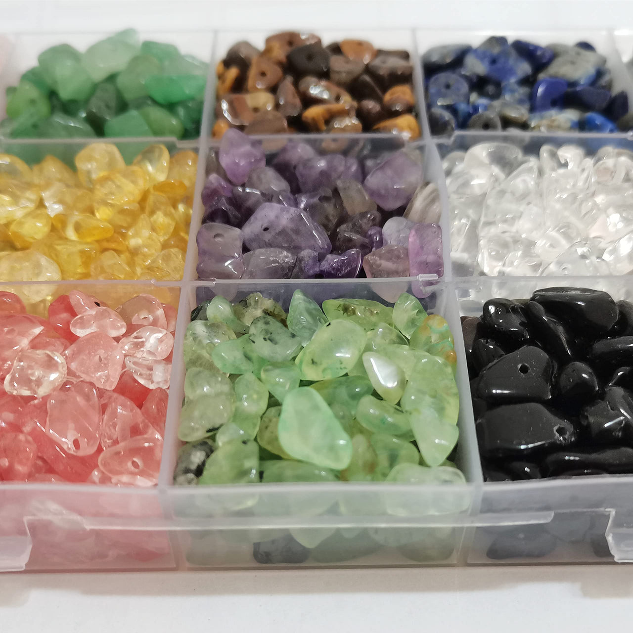 GangGangHao 1888 Pcs Natural Chip Stone Beads About 500g Irregular Gemstones Healing Crystal Loose Rocks Bead Hole Drilled DIY for Bracelet Jewelry Making Crafting (5-8mm, 15 Color Mix-S1) 15 Color-S1
