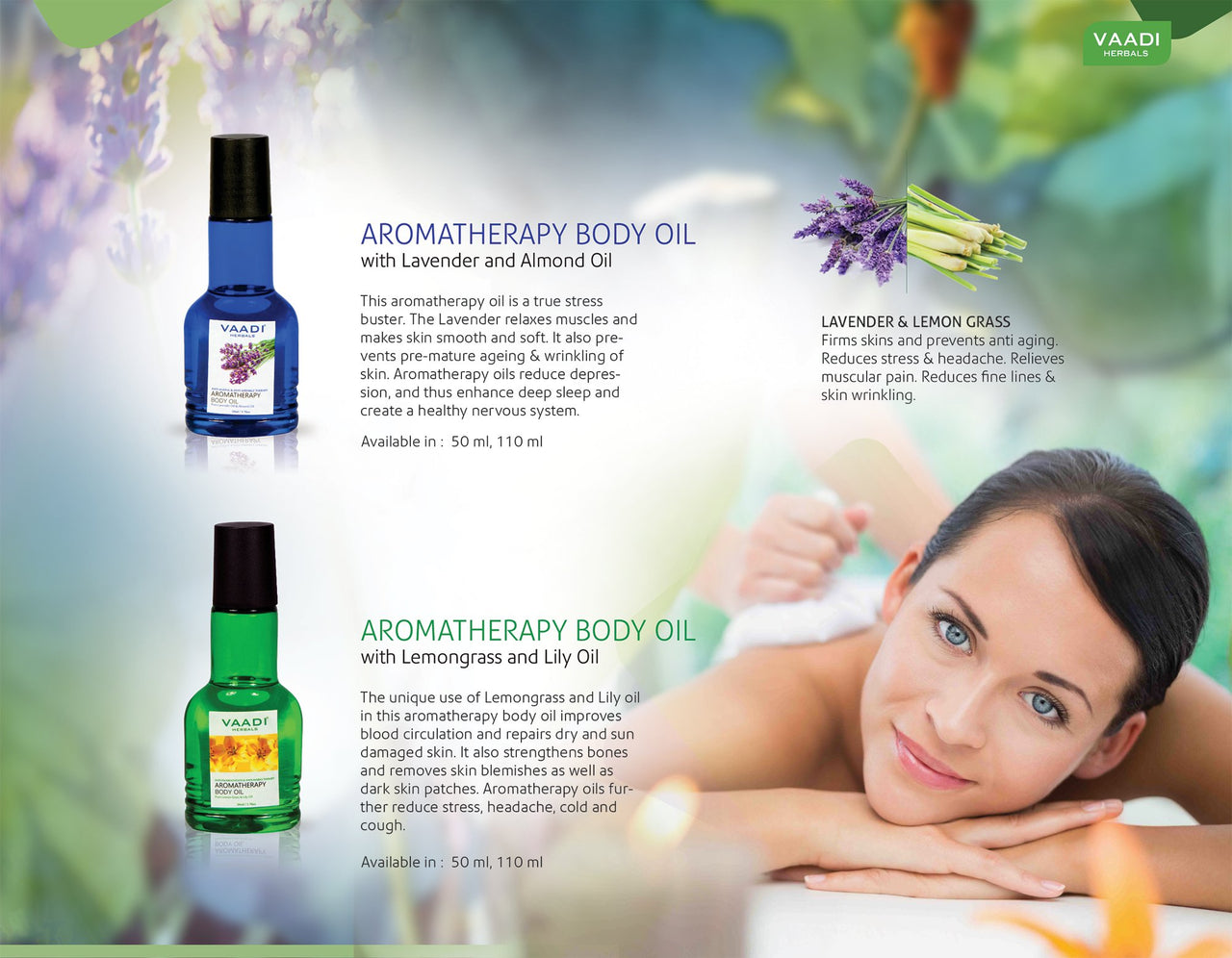 Vaadi Herbals Aromatherapy Body Oil, Lavender and Almond Oil, 110ml x 2