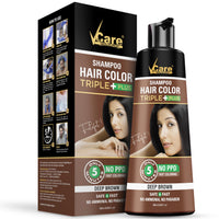 VCare Hair Colour Shampoo for Men and Women, 180ml, Deep Brown | No Ammonia | Long Lasting Hair Color | 100% Grey Coverage | Easy To Use Hair Colour At Home