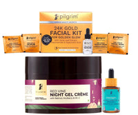 Pilgrim 24K Gold Facial Kit for Instant Radiance, French Red Vine Anti Aging Night Cream and Korean Alpha Arbutin & Vitamin C Face Serum (10 ml) | Retinol, Vitamin C, Vegan, Cruelty-Free, All Skin Types