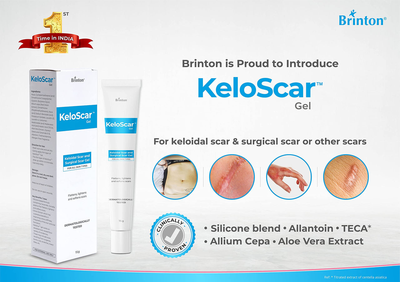 Brinton Keloscar Gel | Surgical Scar Gel for All Skin Types Stimulates Skin Regeneration (15 g) x Pack of 2