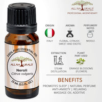 All Naturals Neroli Essential Oil 100% Pure for Clear Face, Glowing Skin, Sound Sleep & Diffusers, Deep Citrusy Floral Aroma - 15 mL